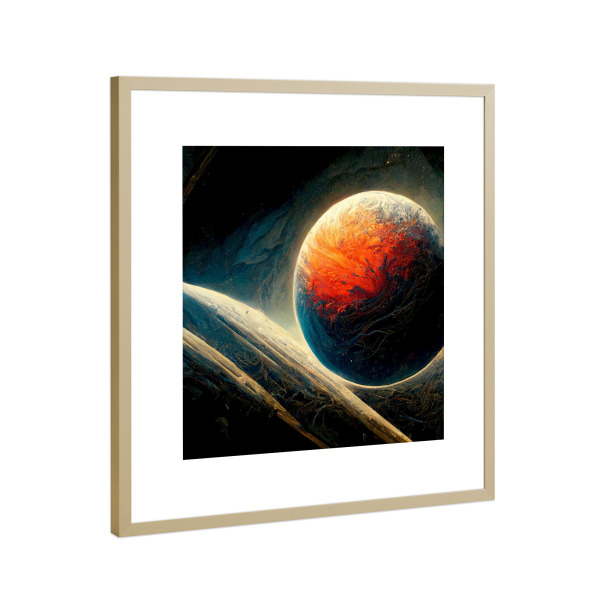 Poster mit Rahmen Gold "Planeten im Weltraum Illustration" artboxONE - Natur,Abstrakt,Fiktion,Galaxy