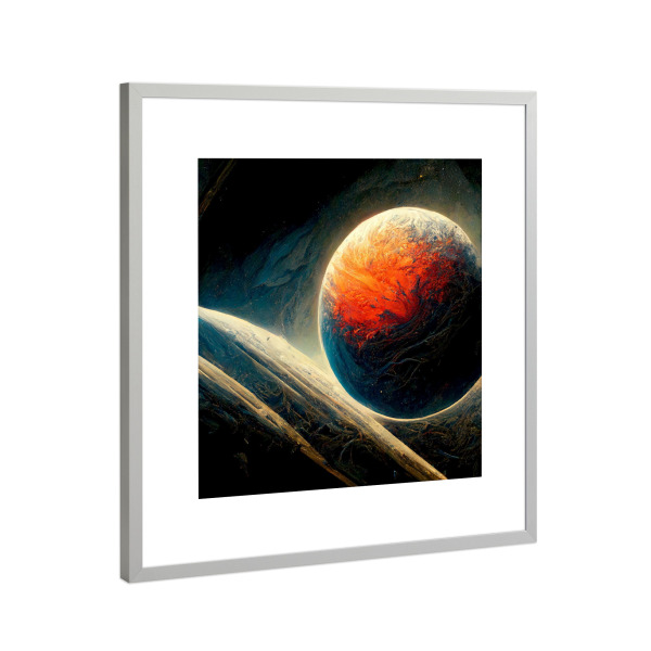 Poster mit Rahmen Silber "Planeten im Weltraum Illustration" artboxONE - Natur,Abstrakt,Fiktion,Galaxy