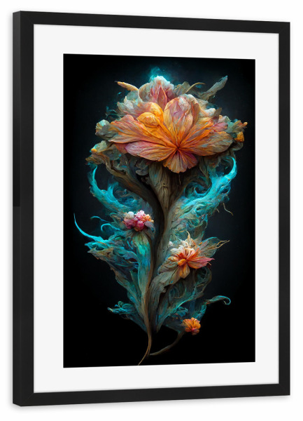 Poster mit Rahmen schwarz "Funkelnde Fantasieblume" artboxONE - Natur,Floral,Abstrakt,Liebe,Weihnachten