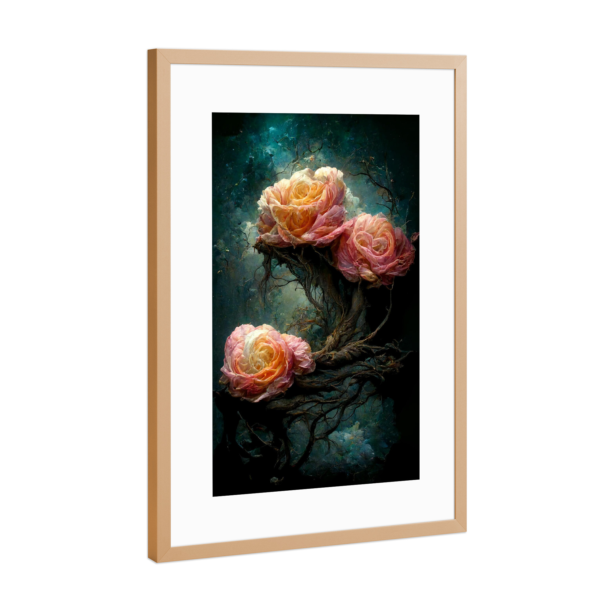 Poster mit Rahmen Kupfer "Fantasierose in einem Wald" artboxONE - Natur,Floral,Abstrakt