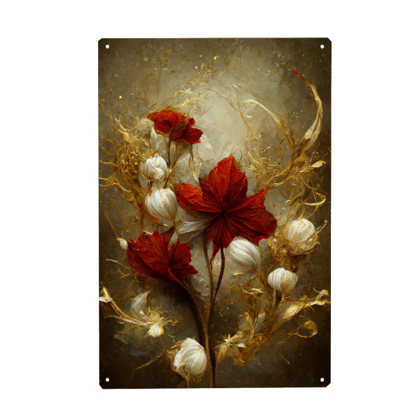 Metall Poster "Blumen mit Gold" artboxONE - Natur,Floral,Weihnachten