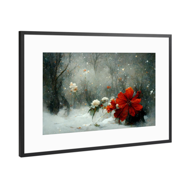 Poster mit Rahmen Schwarz (Metallic) "Fantasielandschaft mit Schnee" artboxONE - Natur,Floral,Weihnachten
