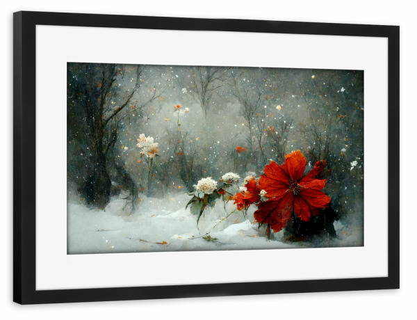 Poster mit Rahmen schwarz "Fantasielandschaft mit Schnee" artboxONE - Natur,Floral,Weihnachten