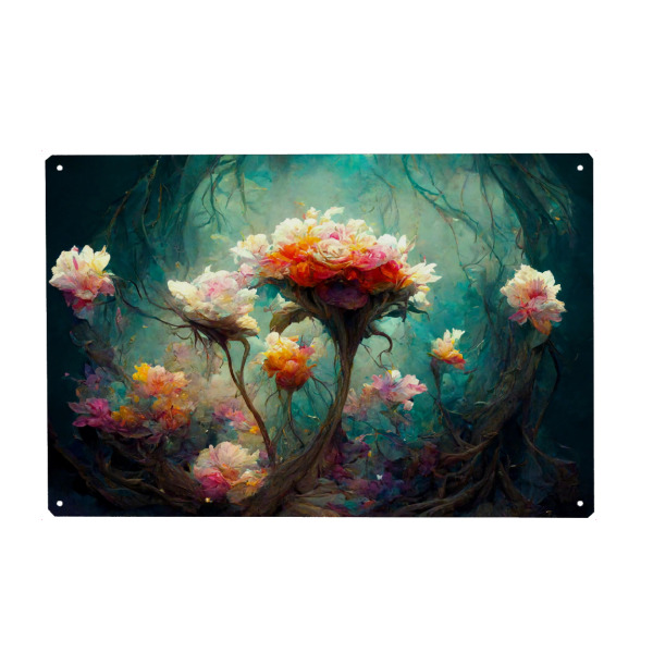 Metall Poster "Blumen in einem Wald" artboxONE - Natur,Floral,Abstrakt