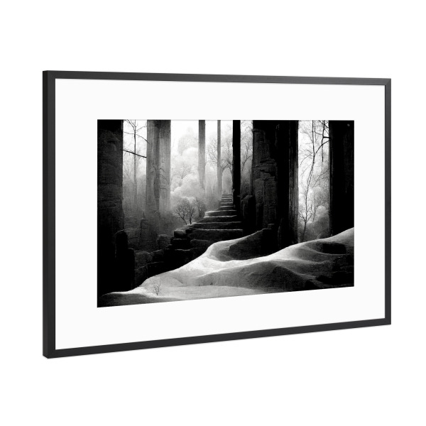 Poster mit Rahmen Schwarz (Metallic) "Altes Gebäude sw" artboxONE - Abstrakt,Architektur,Fiktion