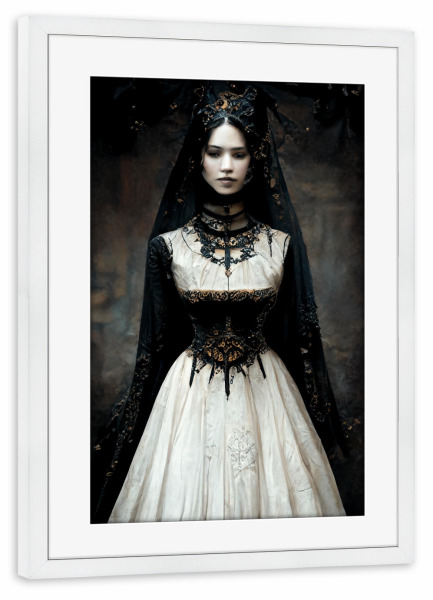Poster mit Rahmen weiß "Gotische Frau" artboxONE - Abstrakt,Menschen,Fashion