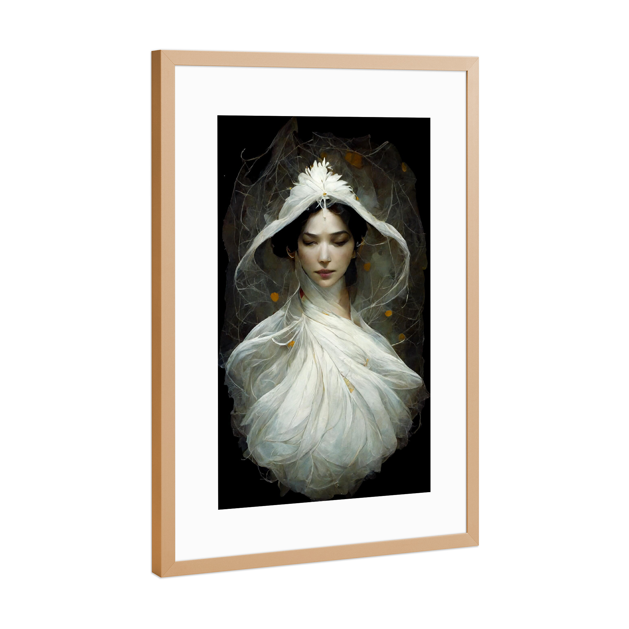 Poster mit Rahmen Kupfer "Weibliches Portrait mit einem Hut" artboxONE - Abstrakt,Menschen,Fashion