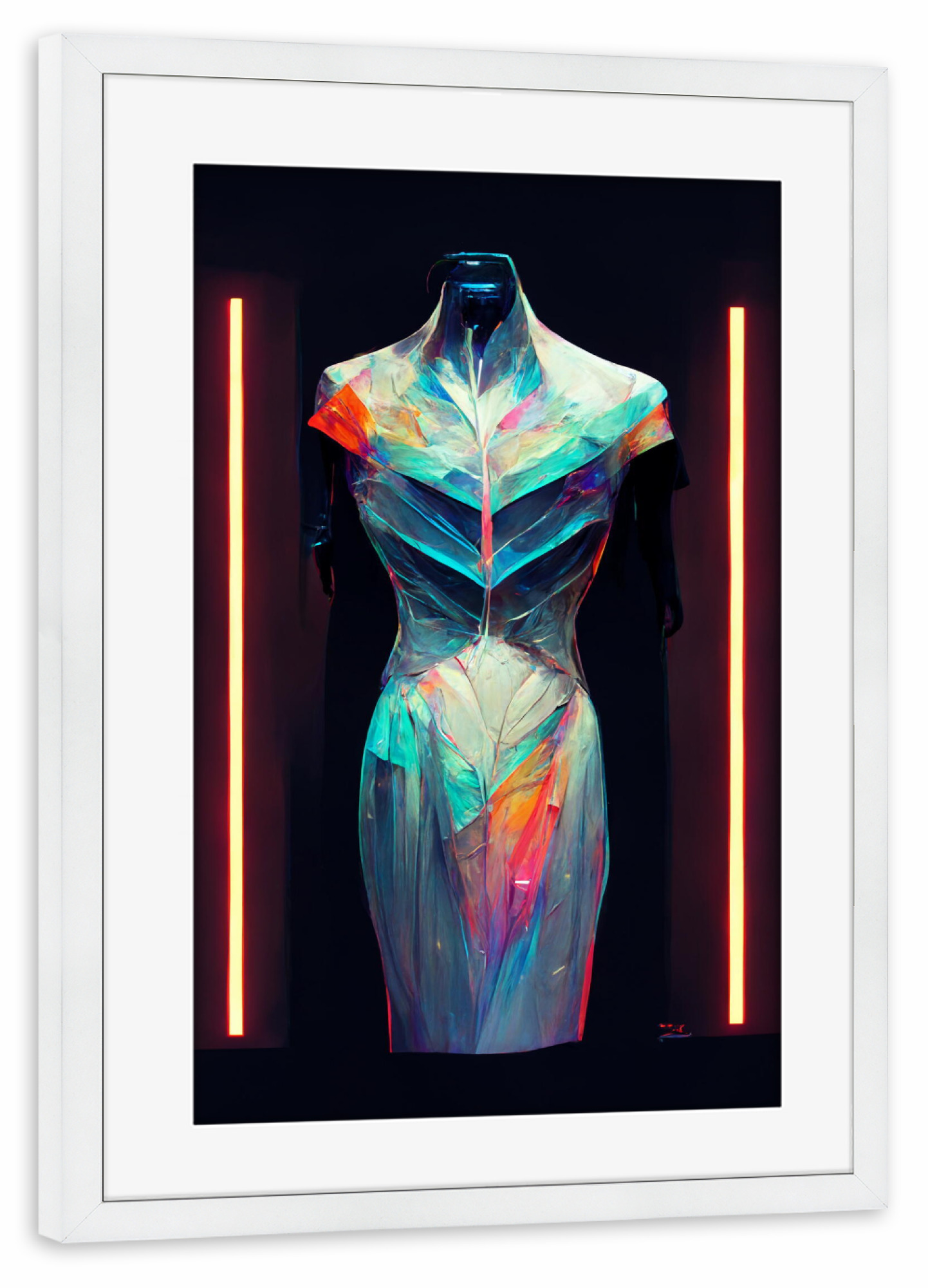 Poster mit Rahmen weiß "Kleiden Sie sich in die Zukunft" artboxONE - Abstrakt,Fashion,Fiktion
