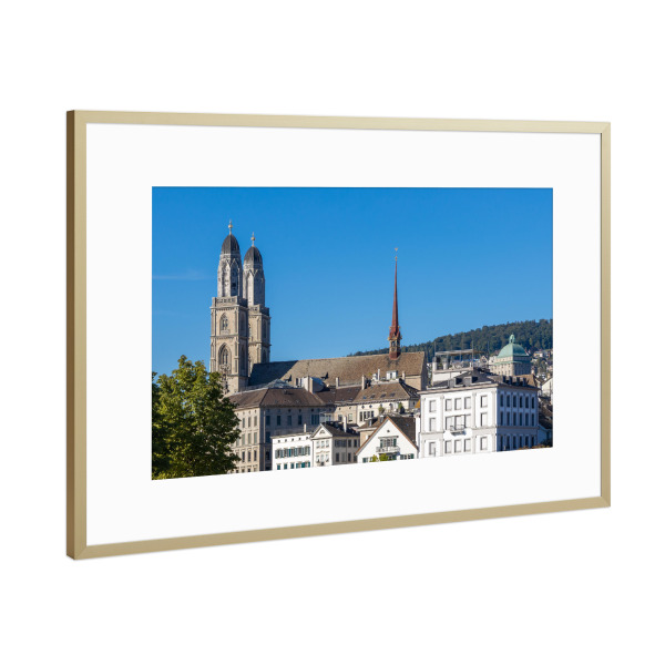Poster mit Rahmen Gold "Münster in Zürich" artboxONE - Städte,Natur,Reise,Architektur,Städte / Zürich