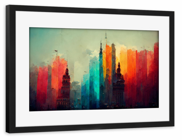 Poster mit Rahmen schwarz "Skyline in Farben" artboxONE - Abstrakt,Architektur