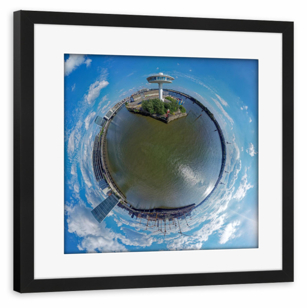 Poster mit Rahmen schwarz "Lighthouse Zero im Hafen Hamburg" artboxONE - Städte,Städte / Hamburg,Reise,Architektur,Reise / Länder