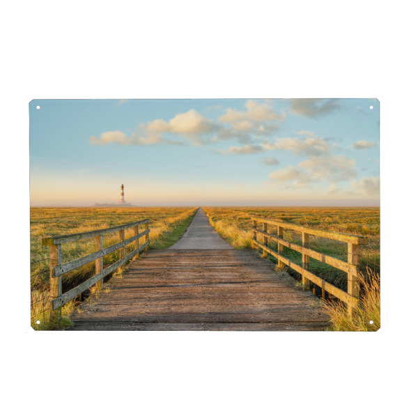 Metall Poster "Weg zum Leuchtturm Westerheversand" artboxONE - Natur,Reise,Architektur