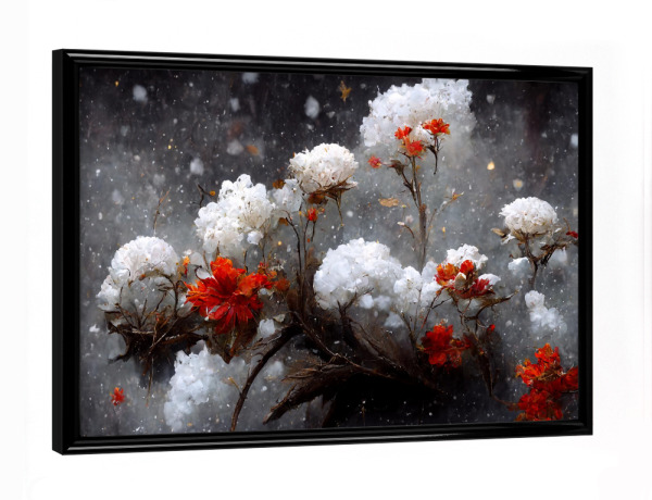 Poster mit schwarzem Rahmen "Blumen mit Schnee" artboxONE - Natur,Floral,Weihnachten
