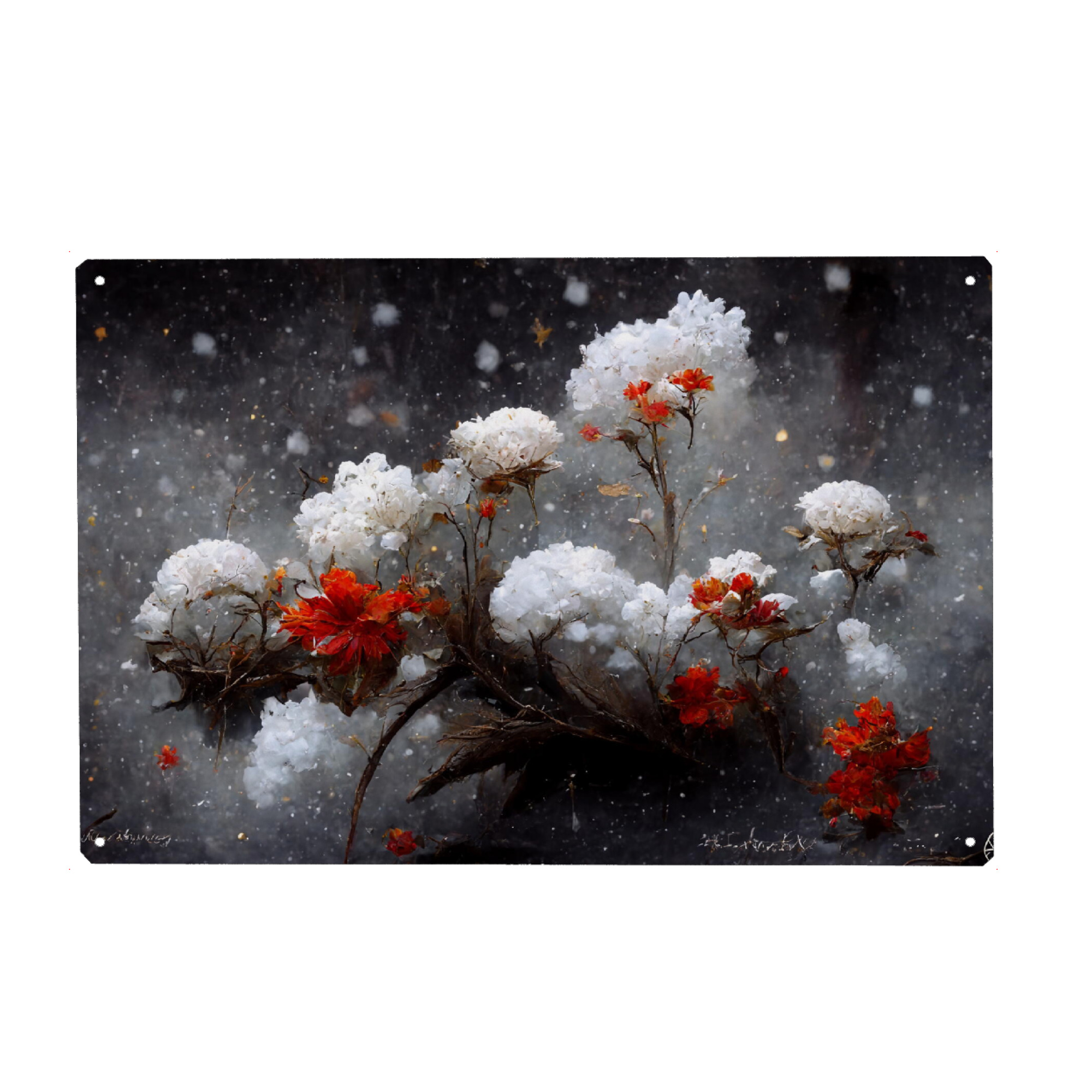 Metall Poster "Blumen mit Schnee" artboxONE - Natur,Floral,Weihnachten