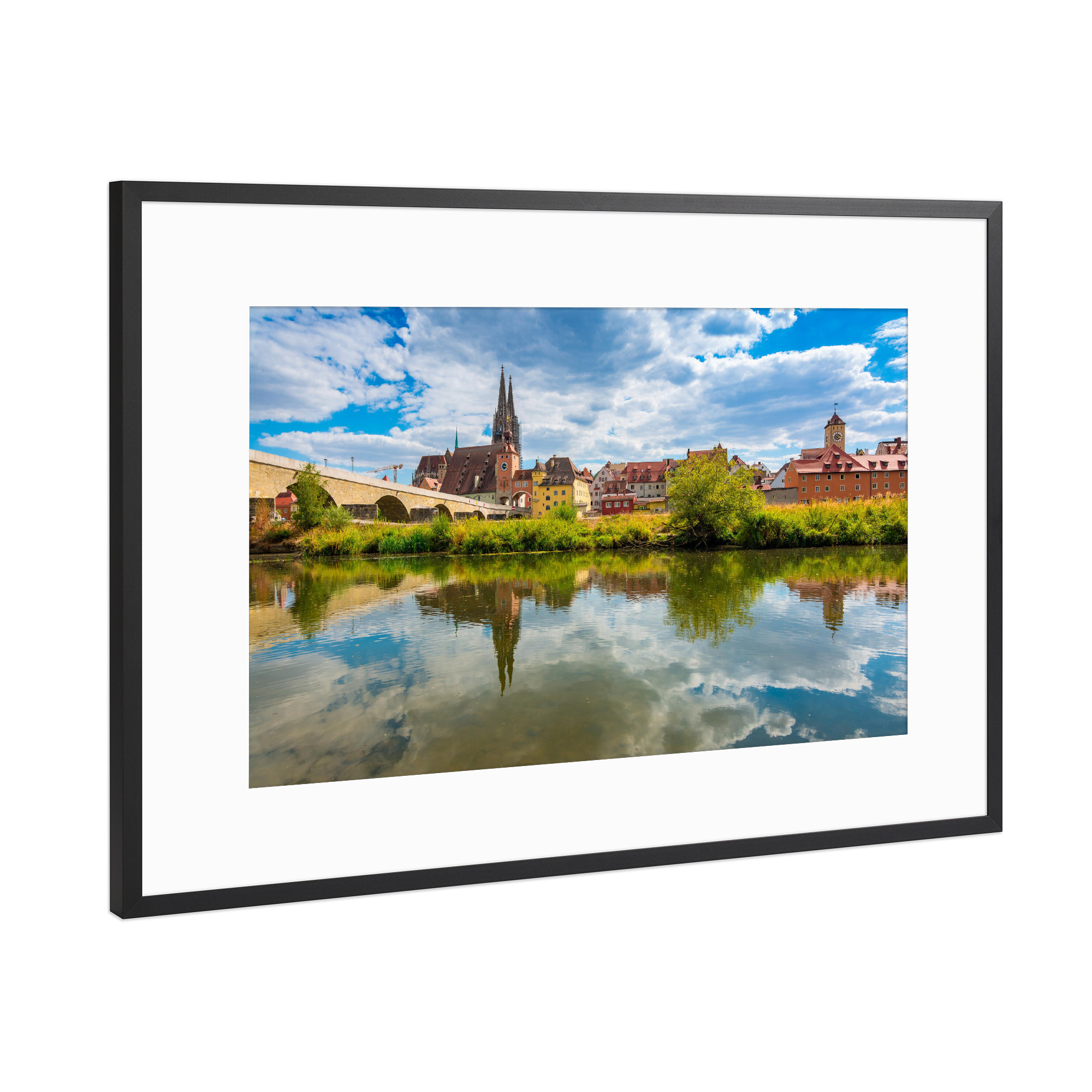 Poster mit Rahmen Schwarz (Metallic) "Sommer in Regensburg" artboxONE - Städte,Reise - Oberpfalz,Deutschland,Bayern,Donau,Stadt