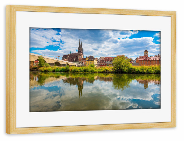 Poster mit Rahmen kiefer "Sommer in Regensburg" artboxONE - Städte,Reise - Oberpfalz,Deutschland,Bayern,Donau,Stadt