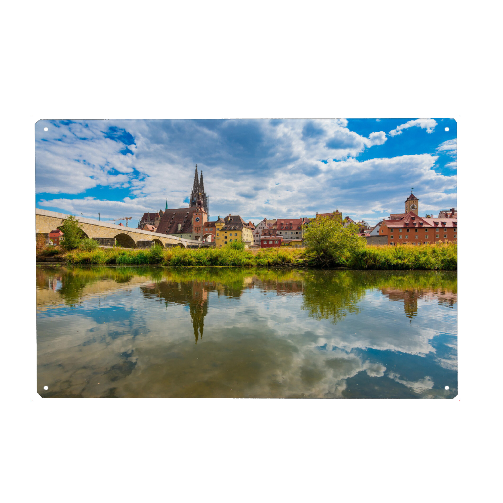 Metall Poster "Sommer in Regensburg" artboxONE - Städte,Reise - Oberpfalz,Deutschland,Bayern,Donau,Stadt - Blechschild