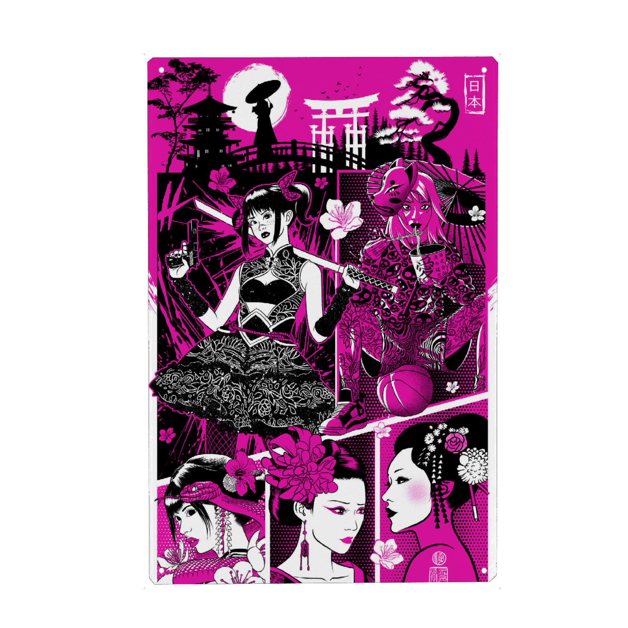 Metall Poster "Rosa Geisha" artboxONE - Städte / Tokio