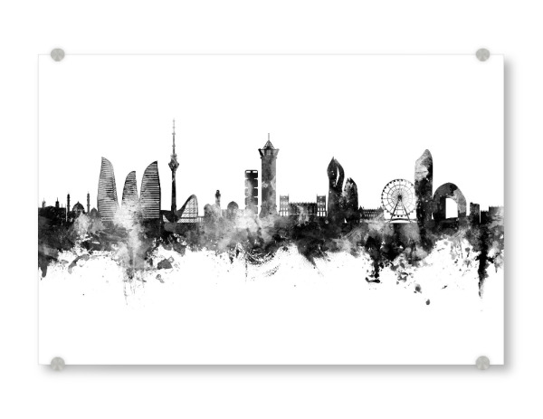 Acrylglasbild "Baku Aserbaidschan Skyline Schwarz" artboxONE - Städte - Baku,Aserbaidschan,Skyline,Stadtbild,Stadtbild,Aquarell,Malerei