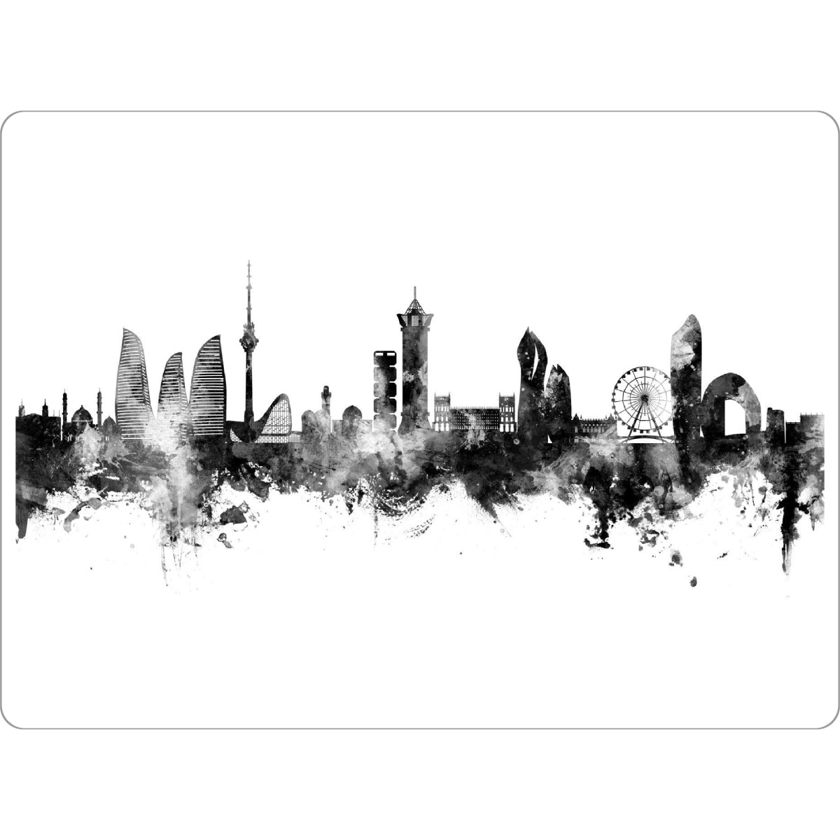 Tischset "Baku Aserbaidschan Skyline Schwarz" artboxONE - Städte - Baku,Aserbaidschan,Skyline,Stadtbild,Stadtbild,Aquarell,Malerei - Bild baku