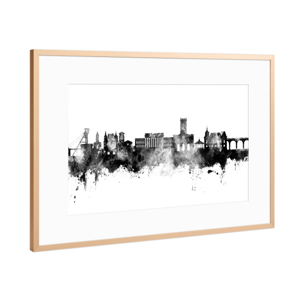 Poster mit Rahmen Kupfer "Saint-Étienne Skyline Schwarz" artboxONE - Städte - Saint-étienne,Frankreich,Skyline,Stadtbild,Stadtbild,Aquarell,Malerei