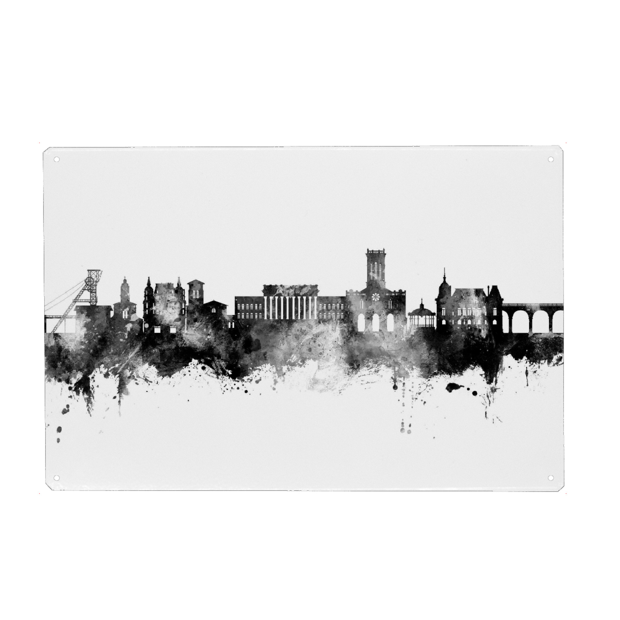 Holzbild "Saint-Étienne Skyline Schwarz" artboxONE - Städte - Saint-étienne,Frankreich,Skyline,Stadtbild,Stadtbild,Aquarell,Malerei