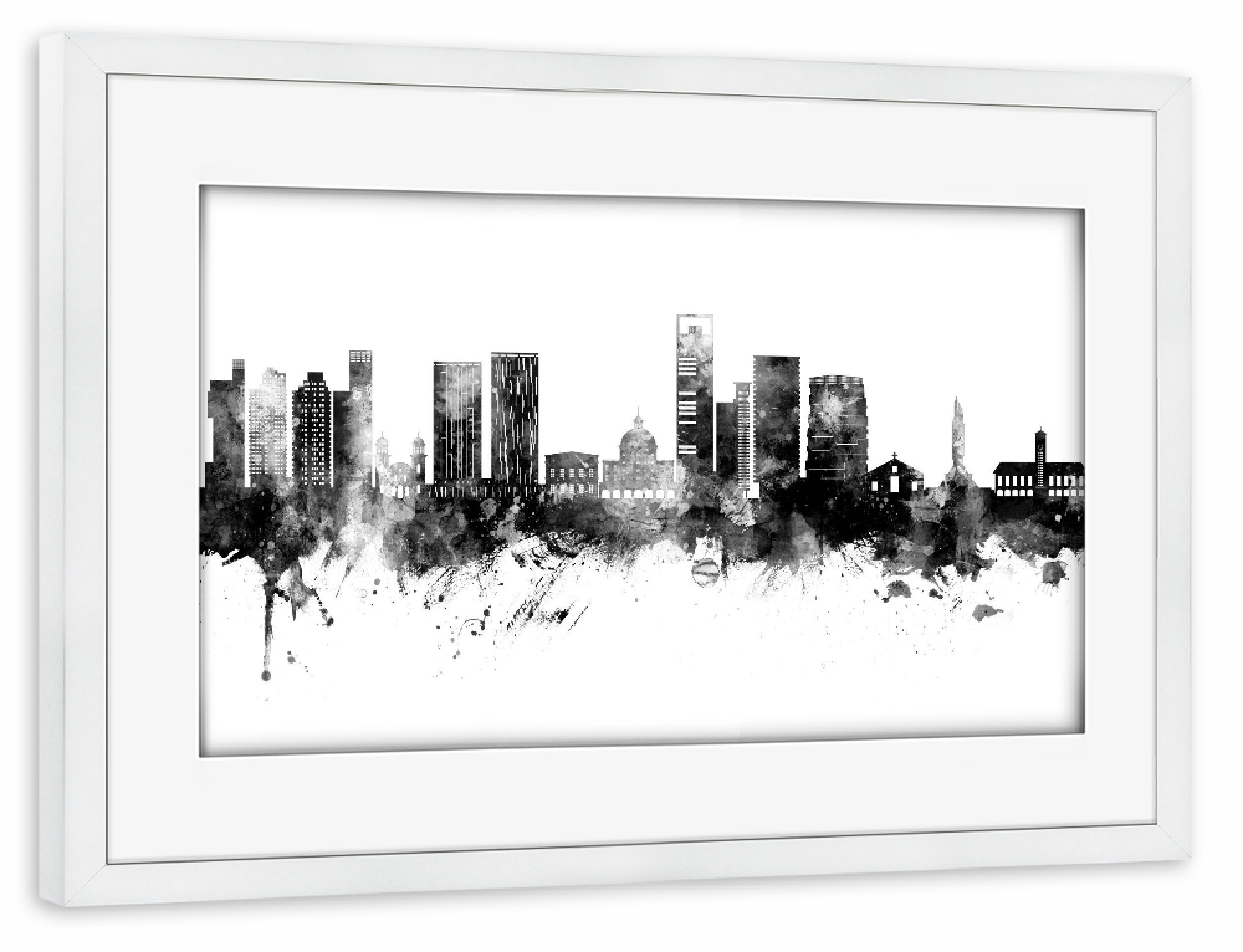 Poster mit Rahmen weiß "Luanda Angola Skyline Schwarz" artboxONE - Städte - Luanda,Angola,Skyline,Stadtbild,Stadtbild,Aquarell,Malerei