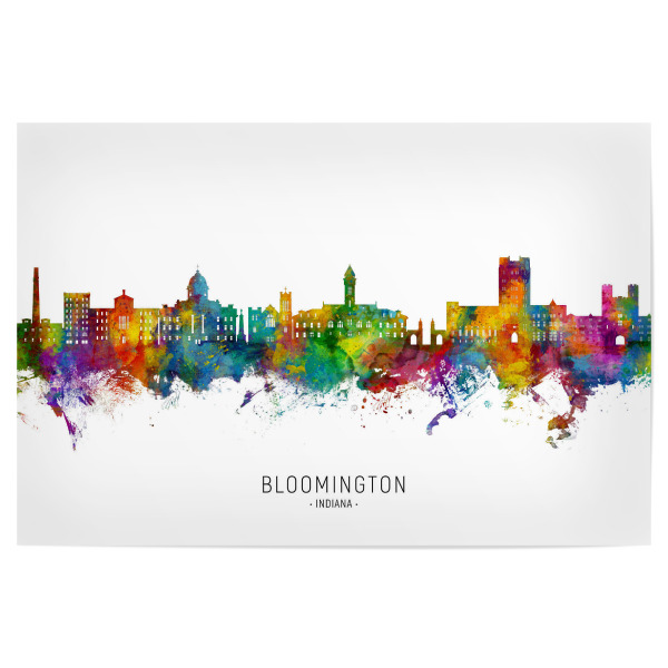 Poster "Bloomington Indiana Skyline txt" artboxONE - Städte - Bloomington,Indiana,Skyline,Stadtbild,Stadtbild,Aquarell,Malerei