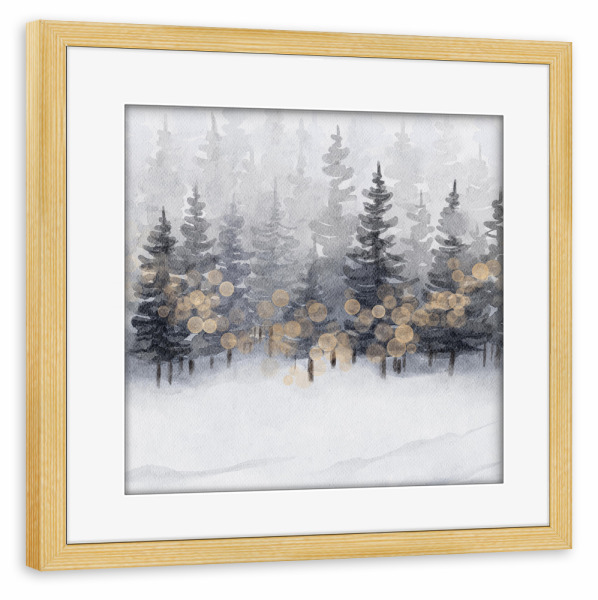 Poster mit Rahmen kiefer "Goldener Winterwald" artboxONE - Natur,Weihnachten