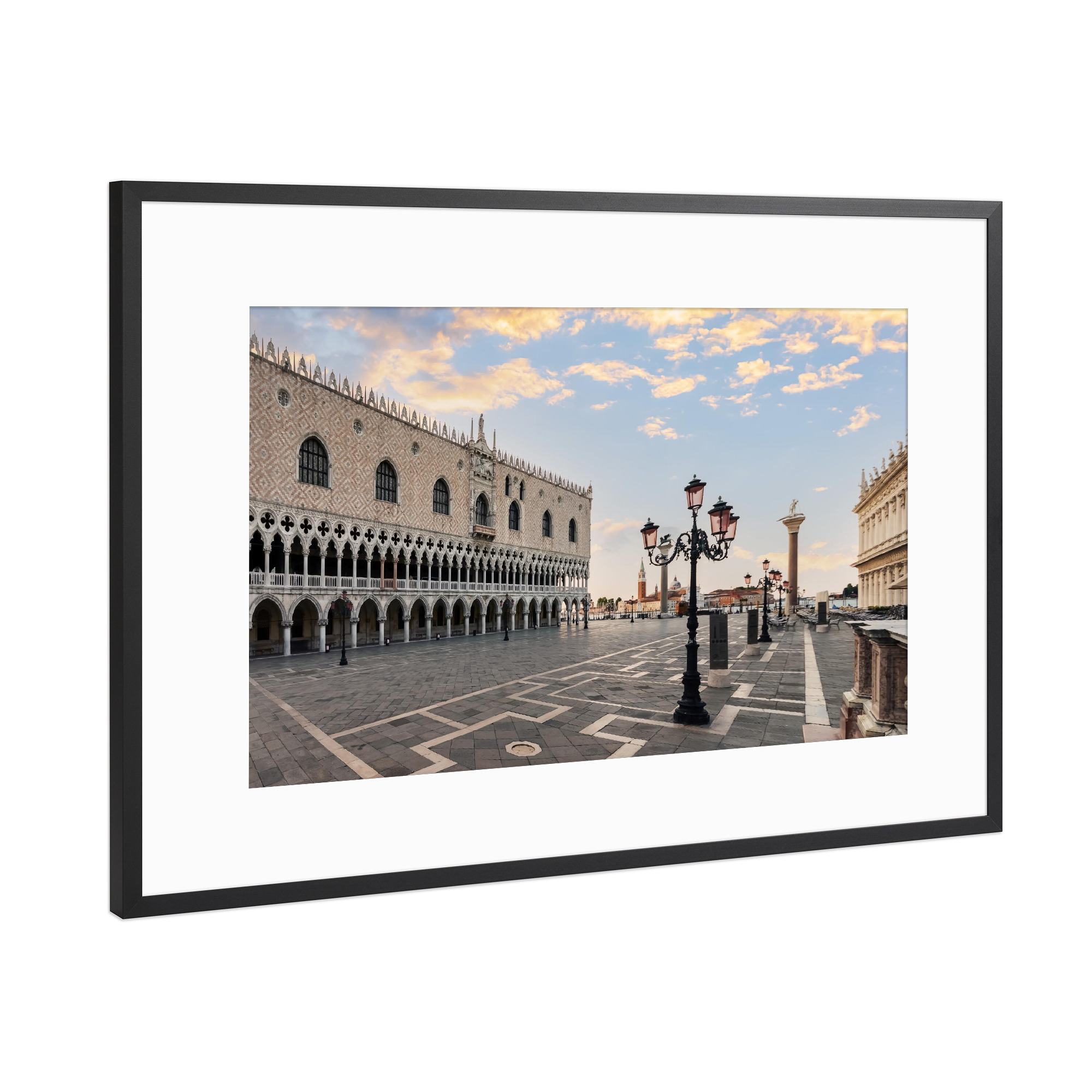 Poster mit Rahmen Schwarz (Metallic) "Sonnenaufgang am Markusplatz" artboxONE - Städte,Reise,Architektur,Städte / Venedig,Reise / Länder