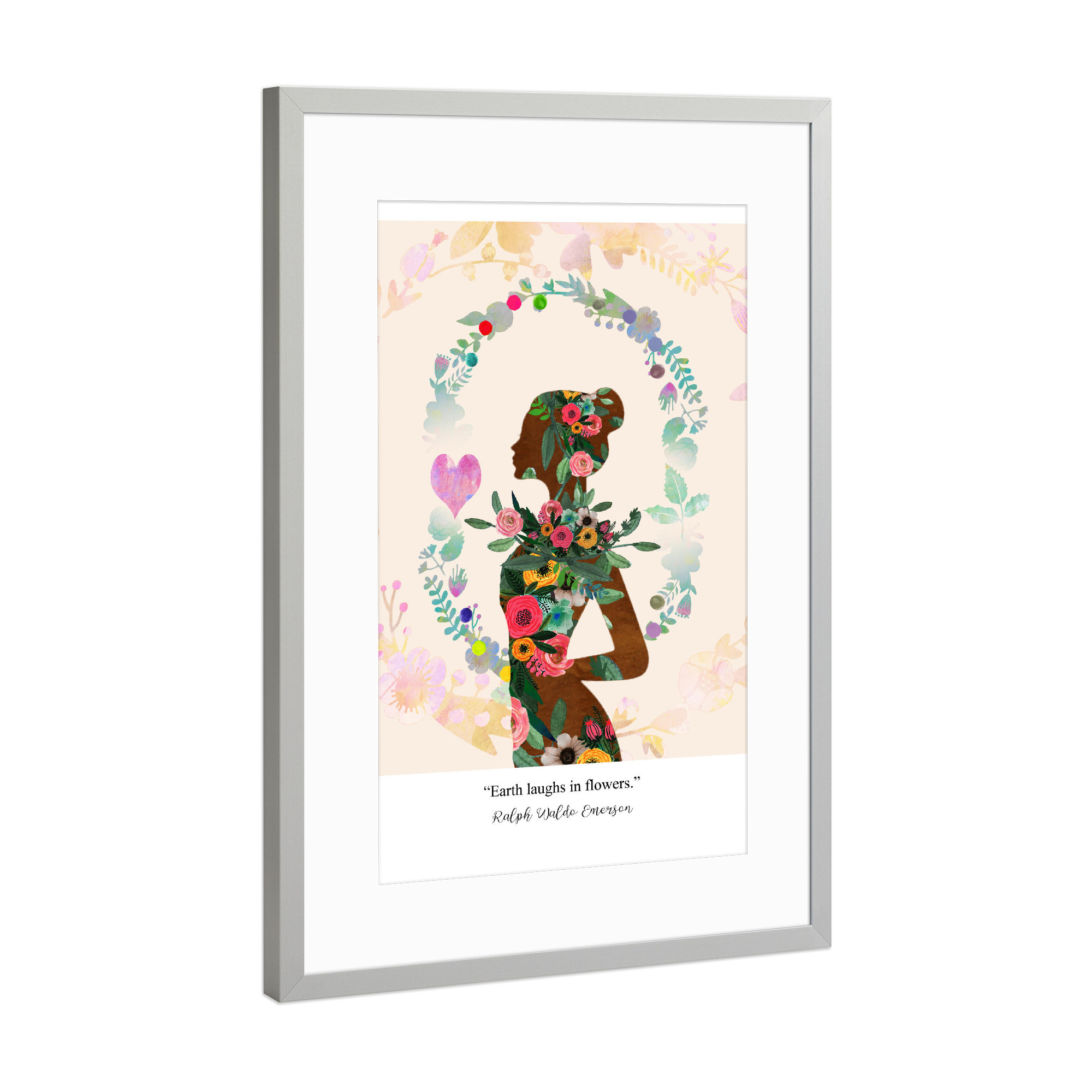 Poster mit Rahmen Silber "The Earth laughs in flowers" artboxONE - Typografie
