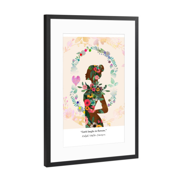 Poster mit Rahmen Schwarz (Metallic) "The Earth laughs in flowers" artboxONE - Typografie