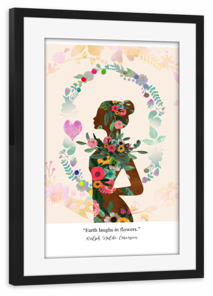 Poster mit Rahmen schwarz "The Earth laughs in flowers" artboxONE - Typografie