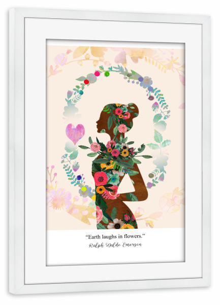 Poster mit Rahmen weiß "The Earth laughs in flowers" artboxONE - Typografie