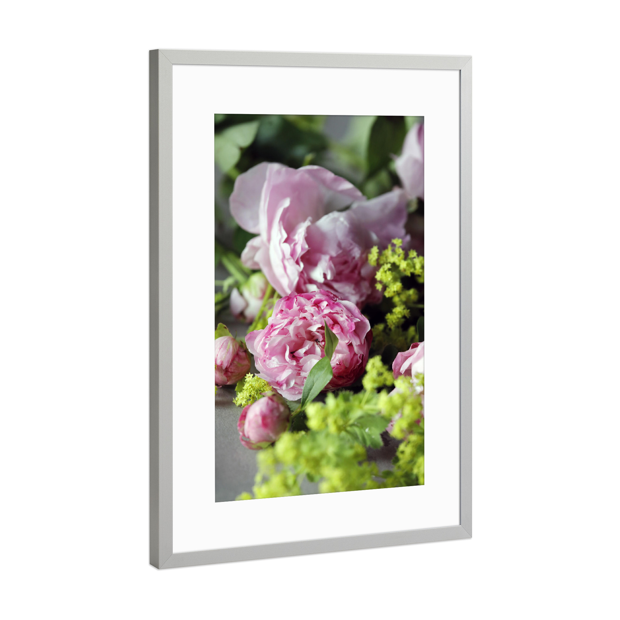 Poster mit Rahmen Silber "Rosa Pfingstrosen Blumenstrauß" artboxONE - Natur,Floral
