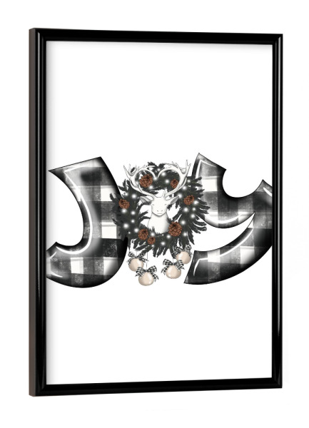 Poster mit schwarzem Rahmen "Freude Schwarz und Weiß" artboxONE - Tiere,Weihnachten,Buchstaben / J,Buchstaben / Y,Festivals