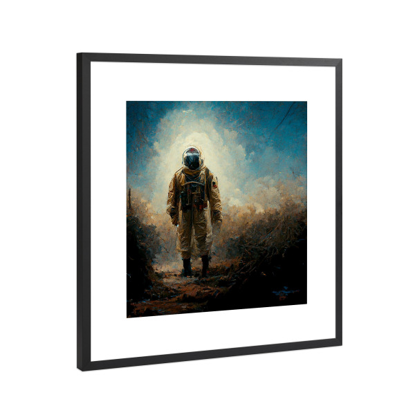 Poster mit Rahmen Schwarz (Metallic) "Letzter Mann auf Erden" artboxONE - Städte,Natur,Fiktion,Männer