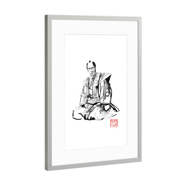 Poster mit Rahmen Silber "Samurai-Lord" artboxONE - Menschen,Schwarzweiß,Reise / Asien,Männer - Samurai,Sumie,Japan,Schwarzweiß,Mann,Krieger,Kämpfer
