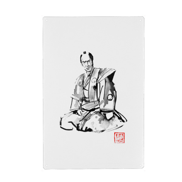 Metall Poster "Samurai-Lord" artboxONE - Menschen,Schwarzweiß,Reise / Asien,Männer - Samurai,Sumie,Japan,Schwarzweiß,Mann,Krieger,Kämpfer
