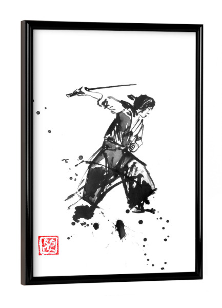 Poster mit schwarzem Rahmen "Samurai schneiden" artboxONE - Menschen,Reise / Asien,Männer - Samurai,Sumie,Japan,Schwarzweiß,Krieger,Kämpfer