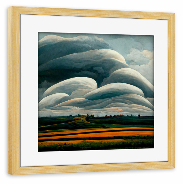 Poster mit Rahmen kiefer "Landschaft mit gebogenen Wolken" artboxONE - Natur,Reise,Abstrakt