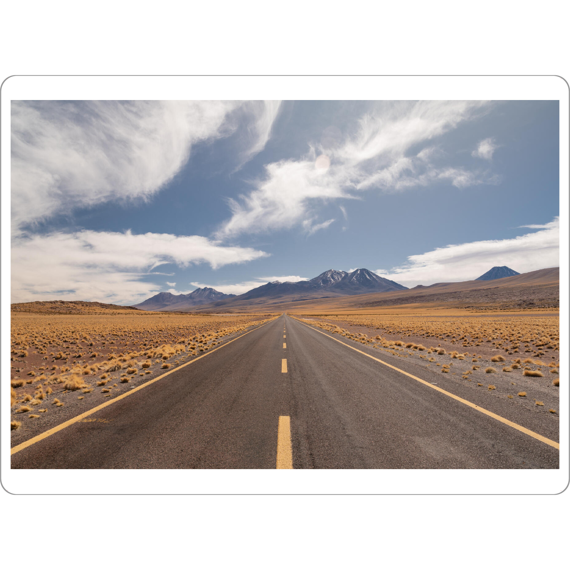 Tischset "Altiplano Roads" artboxONE - Natur,Reise,Automobile - Altiplano,Reisen,Strasse,Berge,Chile,Wüste,Vulkan,Gelb,Himmel - Bild altiplano