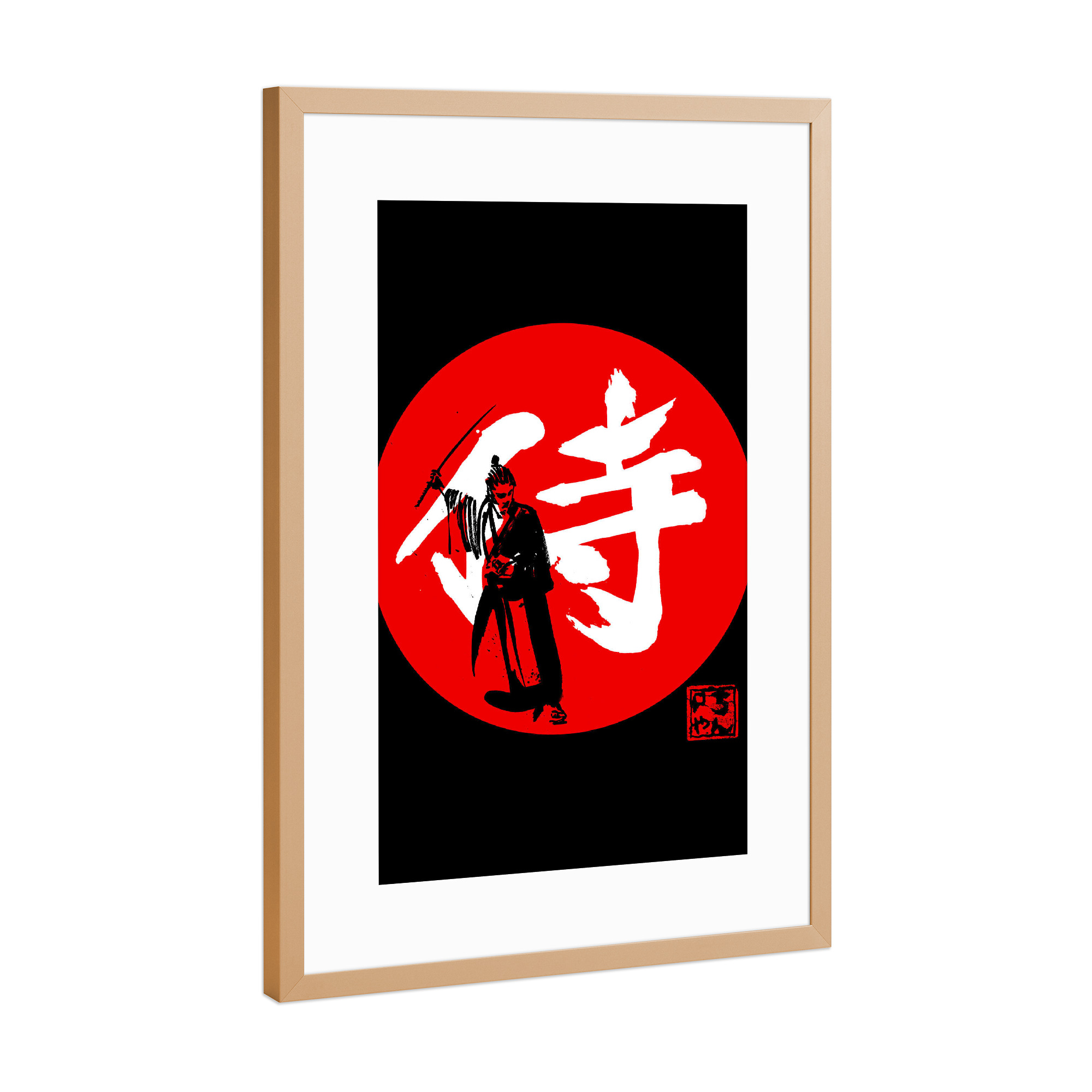 Poster mit Rahmen Kupfer "Samurai-Kanji-Rot" artboxONE - Menschen,Reise / Asien,Männer - Samurai,Sumie,Japan,Krieger,Kämpfer