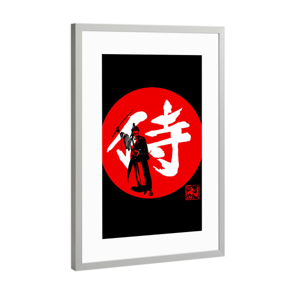 Poster mit Rahmen Silber "Samurai-Kanji-Rot" artboxONE - Menschen,Reise / Asien,Männer - Samurai,Sumie,Japan,Krieger,Kämpfer