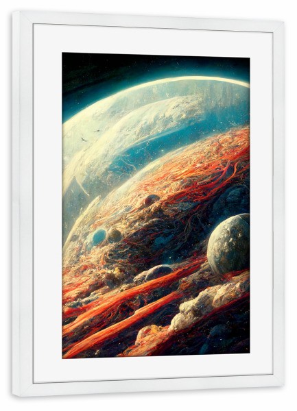 Poster mit Rahmen weiß "Planeten im Universum" artboxONE - Abstrakt,Fiktion,Galaxy