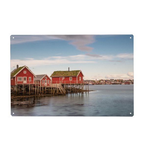 Metall Poster "Lofoten Bootshäuser - Norwegen" artboxONE - Reise,Architektur