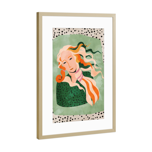 Poster mit Rahmen Gold "Portrait grün gepunktet" artboxONE - Abstrakt,Menschen,Fashion