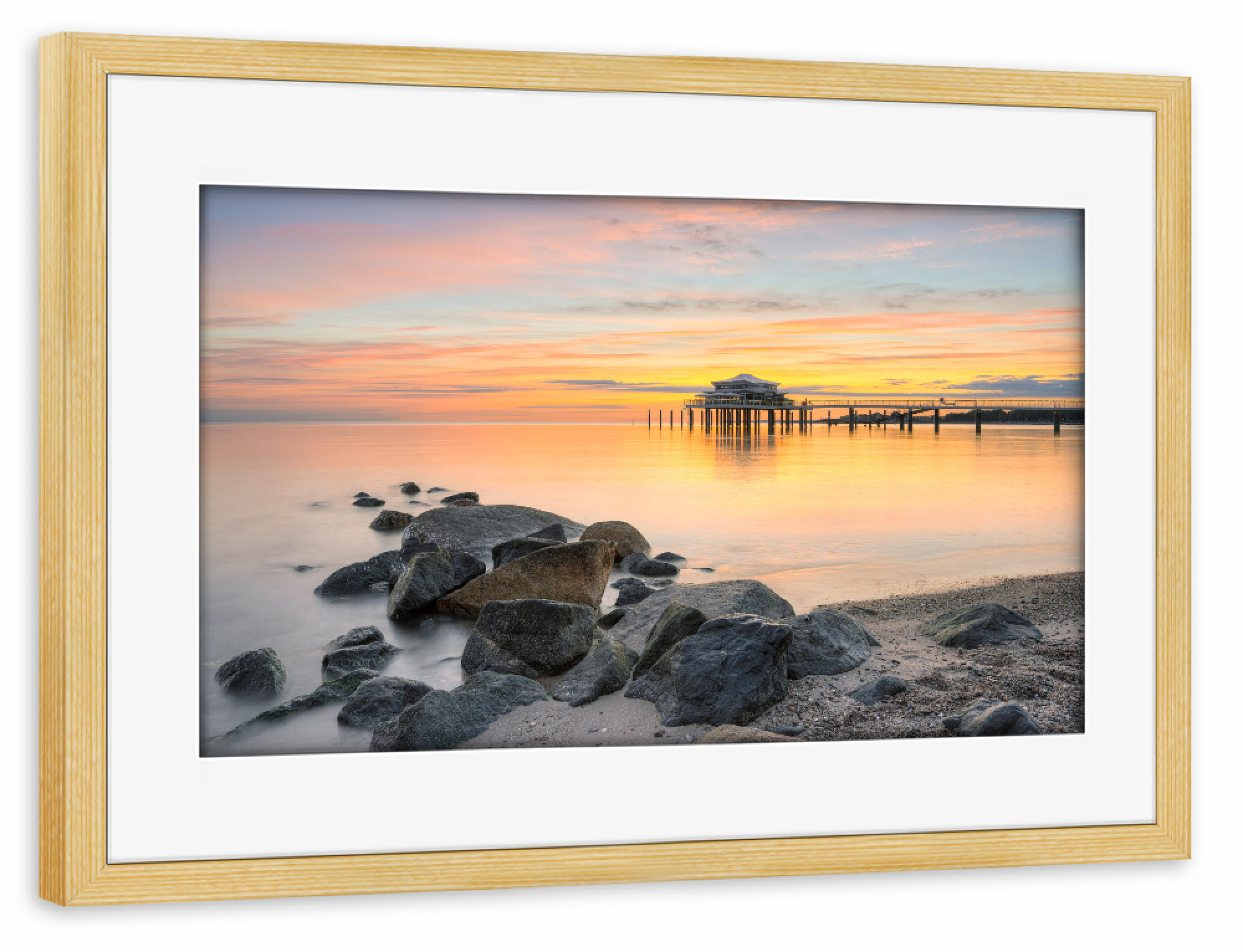 Poster mit Rahmen kiefer "Timmendorfer Strand Sonnenaufgang" artboxONE - Natur,Reise,Reise / Strand und Meer