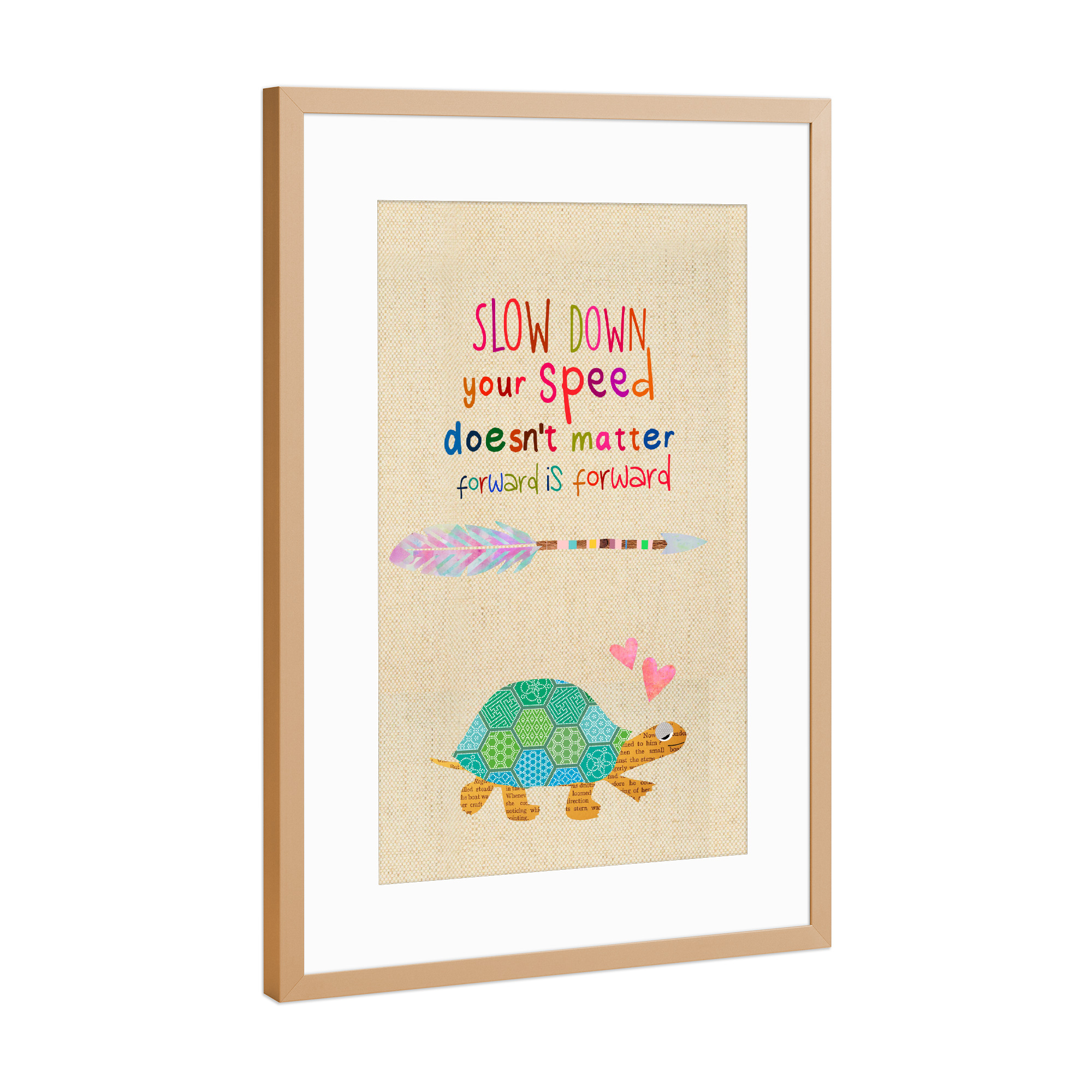 Poster mit Rahmen Kupfer "Slow down Schildkröte" artboxONE - Typografie,Für Kinder