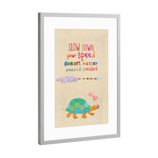 Poster mit Rahmen Silber "Slow down Schildkröte" artboxONE - Typografie,Für Kinder